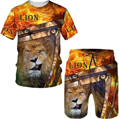 2021 Mens Casual t-shirts shorts 3d animal Lion Printing Hip Hop T-Shirt+Shorts 2-Piece Sets Streetwear Summer jogging homme