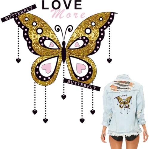 Love Butterfly Sticker On Clothes Patches Hoodies Tops Diy A-Level Washable Vinyl Thermal Press Iron On