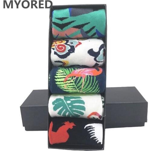 MYORED 5 pairs mens socks fashion funny brid clouds goose pattern unisex men women socks for wedding trendy casual autumn dress