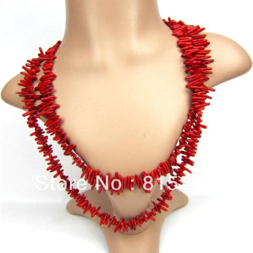 New Hot Handmade Very Long Red Real Coral Beads Necklace Fashion Jewelry