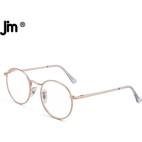 JM Round Blue Light Blocking Reading Glasses Men Women Spring Hinge Metal Frame Vintage Magnifier Diopter Presbyopic