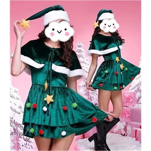Wholesale New Style Green Christmas costumes Dress For Woman Adults Sexy Santa Claus Suit Disfraces New Years Velvet Costumes