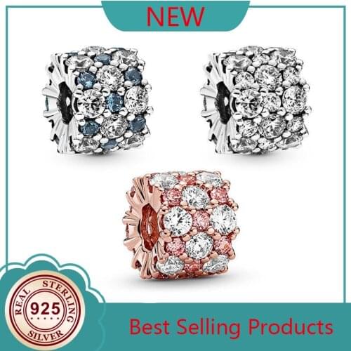 Original 925 Sterling Silver Bead Blue Transparent Sparkle Beads Fit Pandora Women Bracelet & Necklace Diy Jewelry