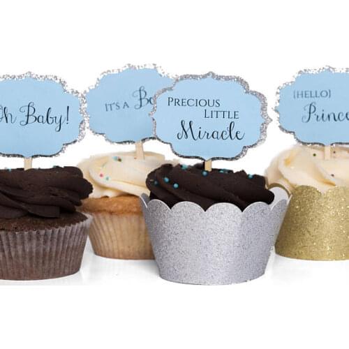 Personalized ANY TEXT baby shower annoucement cupcake toppers wedding baptism birthday party decorationtoothpicks