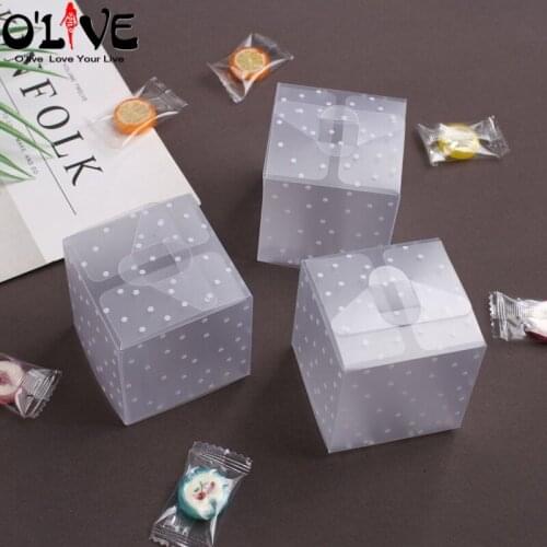 50 Pcs PVC Transparent Candy Box Gift Frosted Dots Square Bonbonniere Wedding Party Favors Packaging Baby Shower Birthday Dragee