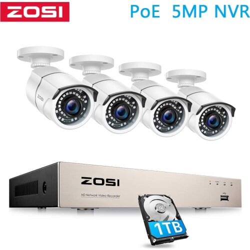 ZOSI 8CH H.265 NVR 5MP IP Network POE Video Record 4pcs 2MP IR Outdoor CCTV Security Camera System Home video Surveillance kit