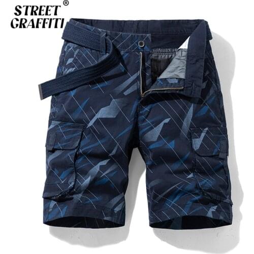 GRAFFITI Summer Men Cargo Shorts Cotton Striped Fit Print Mens Short 2021 New Spring Casual Pants Clothing Social Cargo Short