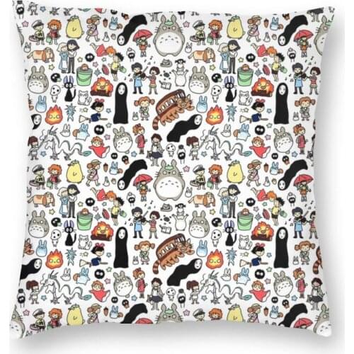 Hayao Miyazaki Studio Ghibli Anime Cushion Cover 45x45cm Decor Print My Neighbor Totoro And Spirited Away Throw Pillow for Sofa