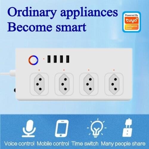 Wifi Smart Power Strip 4 BR Standard Outlets Plug with 4 USB 2.1A Fast Charging Port Timing App Work with Alexa Google Home