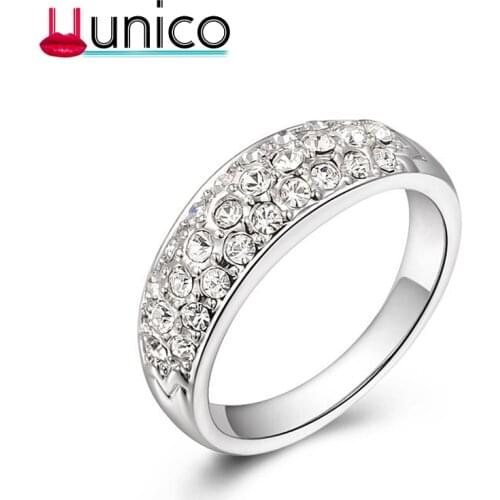 UUNICO 2018 hot ring for women jewelry Full Size three row AAA zircon AOLLY steel Wedding ring fashion jewelry Made with Genuine