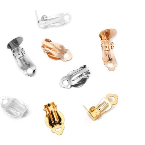 50pcs/Lot Gold Silver Color NO Piercing Earrings Clips 10x10mm Blank Base Settings Craft for DIY Jewelry Making Findings