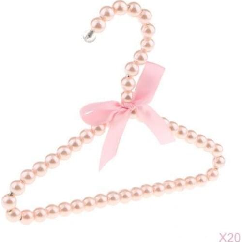 Pearl Beaded Clothes Hanger Coat Dress Pants Hook Holder, Pink, Set of 20