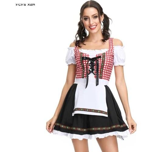 Women Beer Girl Cosplay Female Halloween Waitress Maid Costumes Carnival Purim parade Stage play Nightclub bar Rave party dress