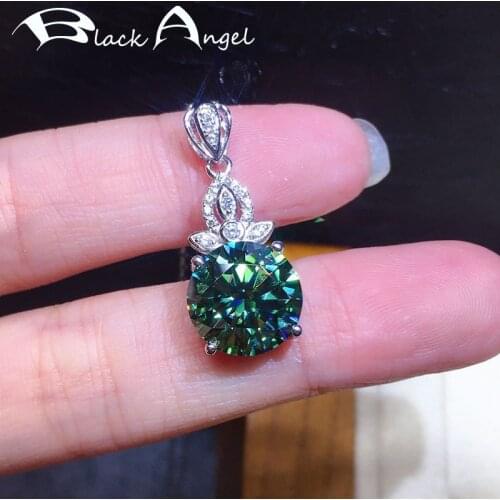 BLACK ANGEL Fashion 925 Sterling Silver 3 Carats Luxury Blue Green CZ Gemstone Pendant Necklace For Women Jewelry Wedding Gift