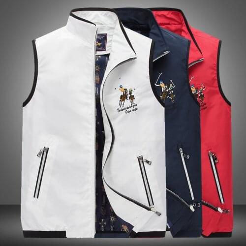 Big Size 4XL Mens Vest High Quality Embroidery Stand Collar Vests for Men Shark Jacket Sleeveless Casual Waistcoat Male