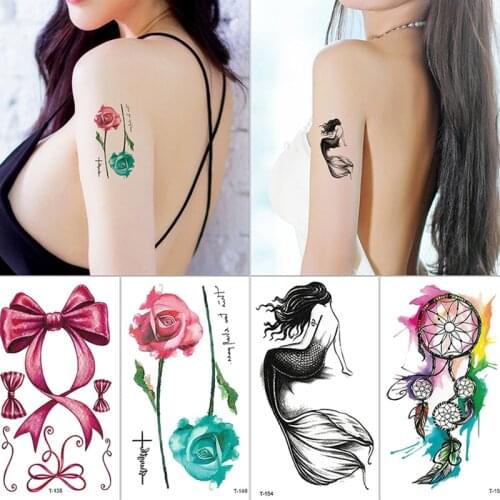 1pc Art Tattos,Girl Back Breast Tatoos Flower butterfly stickers tatuajes temporales Rose Temporary Tattoo Stickers,Women Body