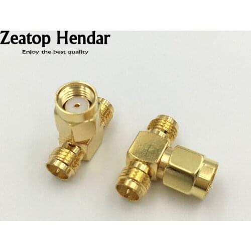 10Pcs Brass Triple 3 Way T Type RP-SMA Male to 2 RP-SMA Female Connector Splitter RF Adapter Coaxial Adaptor