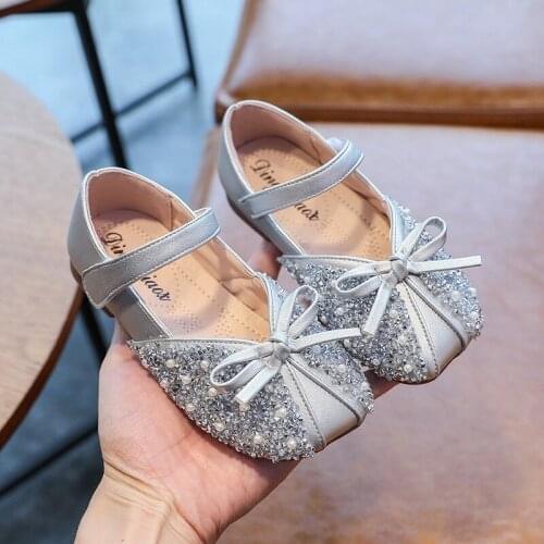 2021 New Children Shoes Girls Princess Leather Shoes Rhinestones Shining Kids Princess Shoes Baby Girls Shoes For Party Wedding