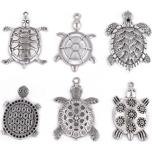6PCS Antique Silver Plated Turtle Tortoise Charms Pendant for Jewelry Making Findings Necklace Accessories Handmade DIY Craft