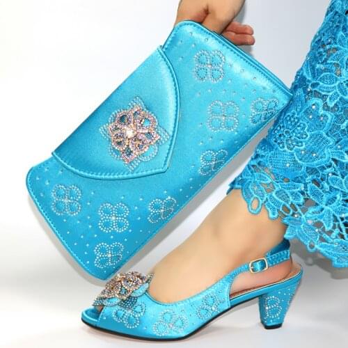 Doershow Shoes and Bag Set African Sets 2020 skyblue Color Italian Shoe Bag Set Decorated with Rhinestone High Quality!HIM1-13