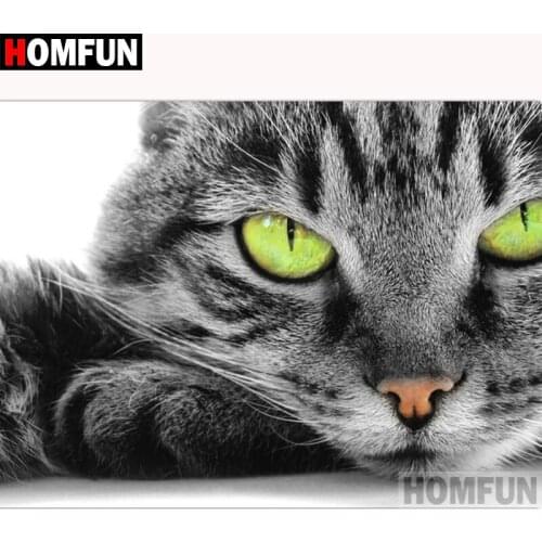 HOMFUN Full Square/Round Drill 5D DIY Diamond Painting "Animal cat" 3D Diamond Embroidery Cross Stitch Home Decor A18671