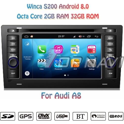7'' Winca Octa Core S200 Android 8.0 Car GPS Navigation for Audi A8 Car Audio Radio Stereo With WIFI 3G RDS BT CD DVD 32GB ROM