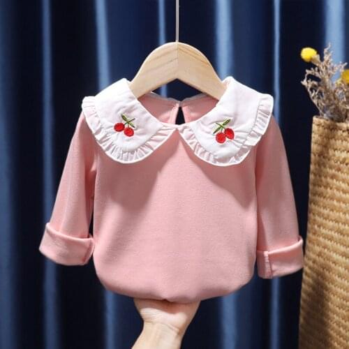 Autumn Toddler Infant Blouse Print Cherry Long Sleeve Blouse Casual Loose Shirts Spring Clothes Baby Girls Cotton Blouse Tops