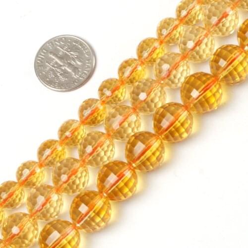 Gem-inside Round Faceted Citrines Beads For Jewelry Making 8-12mm Srand 15inches DIY Jewellery
