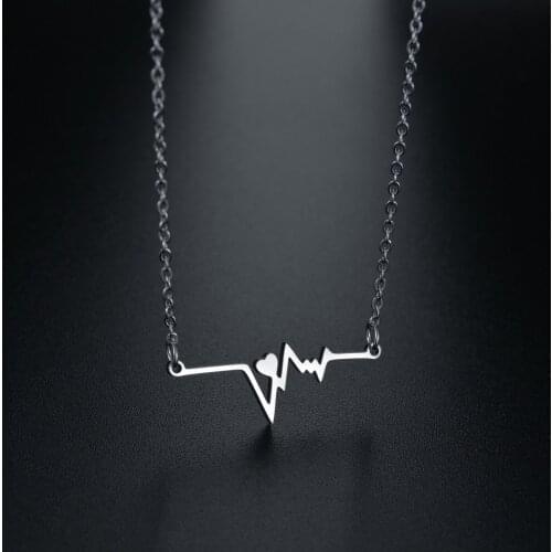 YWSHK Electrocardiogram Chain Stainless Steel Necklaces Heartbeat Pendant Necklaces Jewelry For Women Girl Lover Glamour Gift