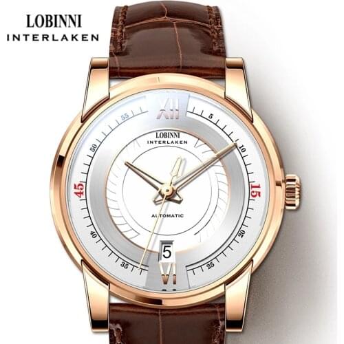LOBINNI Men Business Classic Simple Design Calendar Display Male Wrist Watches Men Automatic Mechanical Watch Top Brand Luxury