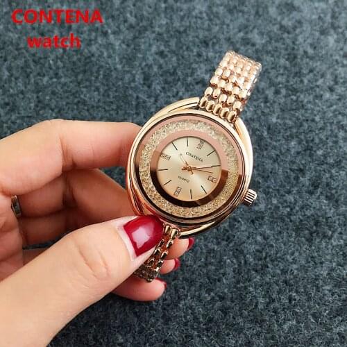 New Top Brand Contena Luxury Montre Watch Femme Fashion Ladies Women Rhinestones Full Logo Watches Quartz Mujer Crystal Relojes