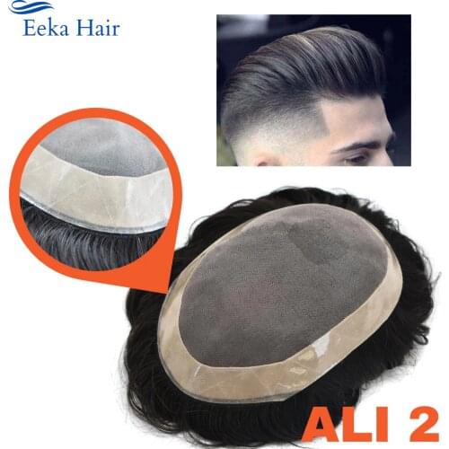 Eeka HAIR Fine Mono Remy Hair System Mens Toupee Poly Skin Around Hair Replacement wigs toupee for Men
