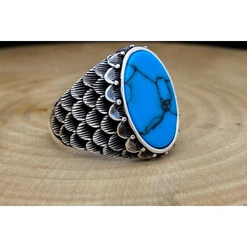 Natural Turquoise Gemstone New Model 925 Silver Men 'S Ring