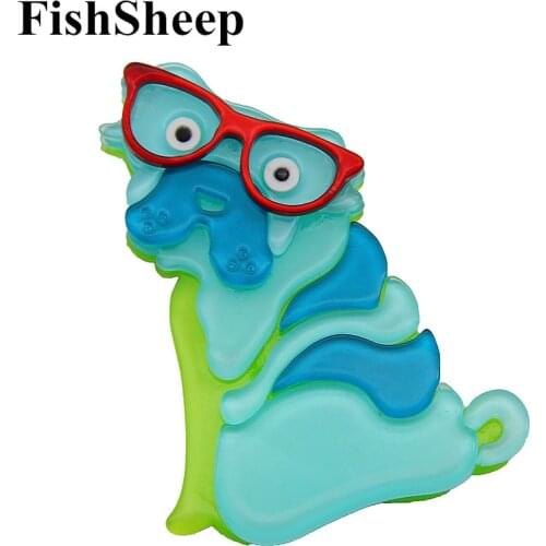 FishSheep 2018 New Acrylic Dog Brooches 2 Colors Fashion Animal Dogs With Glasses Brooch And Pins Scarf Clip Sweater Accessories