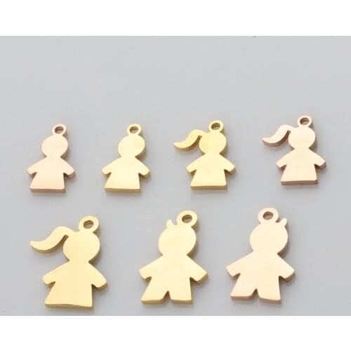 Fnixtar Mirror Polished Stainless Steel Small Boy Girl Charms For Women Bracelets Necklace DIY Jewelry Gift 20Piece/lot