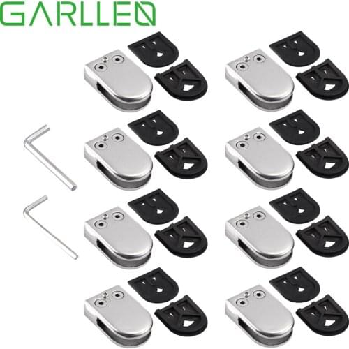 GARLLEN 8pcs Polished Finish Glass Clip Clamp Bracket Stair Post 10-12mm glass Corner Brackets Kit For Window Balustrade Handrai