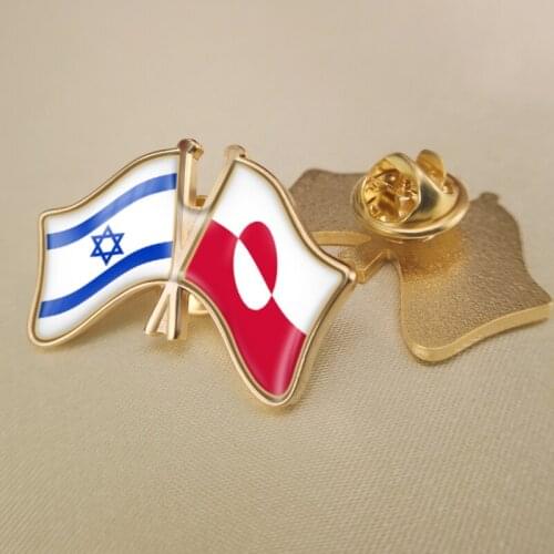 Israel and Greenland Crossed Double Friendship Flags Lapel Pins Brooch Badges