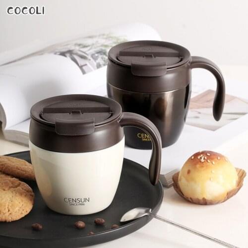 320ml Stainless Steel Coffee Mugs Thermos Insulation Water Bottle Cup Drinkware with Lid Handle Travel Tea Mug Office Tumbler