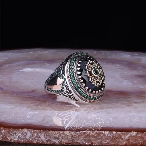 Green Zircon 925 Sterling 925 K Silver Men 'S Ring