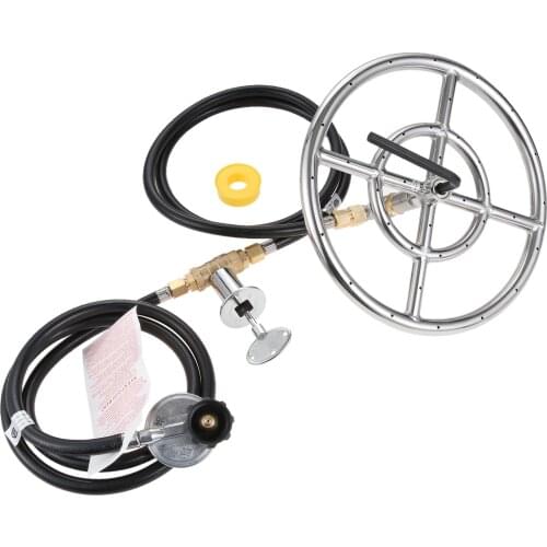 Outdoor Fire Pit Fireplace Propane Burner Kit Control Sytem Regulator Brass Control Valve with 12" Double Ring Burner Set
