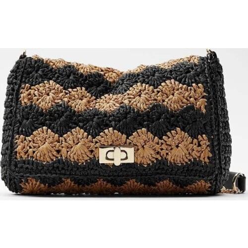 Summer Holiday Beach Straw Bag for Women Luxury Design Hit Color Rattan Woven Envelope Bag Chain Crossbody Messenger Bag Female