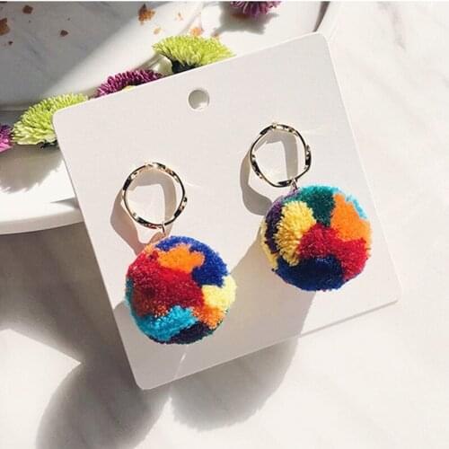 Cute Winter Hairball Earring Personality Simple Colored Hair Ball Earring for Women Ear Oorbellen Jewelry Christmas Gifts