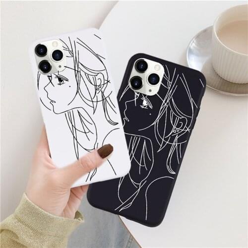 Cute Cartoon Animal Girl Phone Case For iPhone 11 12 Pro XS MAX 7 XR SE20 X 8 6Plus Black White Soft Silicone Cover Matte Fundas