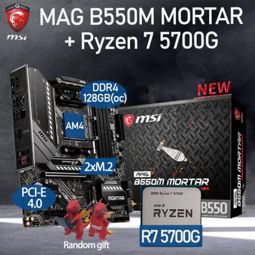 Motherboard Combo MSI MAG B550M MORTAR + AMD Kit Ryzen 7 5700G DDR4 128Gb M.2 PCI-E 4.0 Chia B550 Placa-mãe AM4 Desktop AMD B550