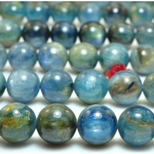 Natural Kyanite Smooth Round Loose Beads Wholesale Gemstone Semi Precious Stone Bracelet Necklace Diy Jewelry Making Design 15"
