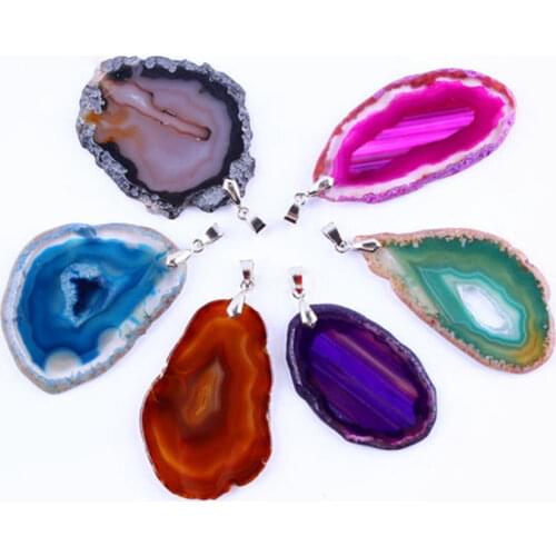 Natural Crystal Magic Agate Pendant Charm Necklace Ore Minerals Colorful Metal Chain Reiki Healing Gem Stone Women DIY Jewelry