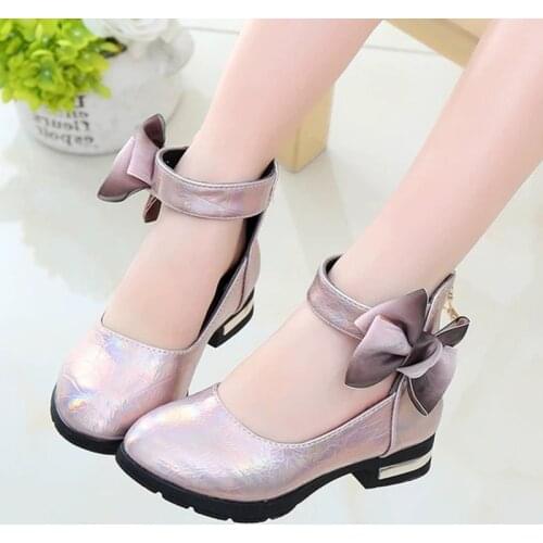 2020 new pink kids girls leather shoes kids high heel girls princess shoes party wedding big girl dress shoes