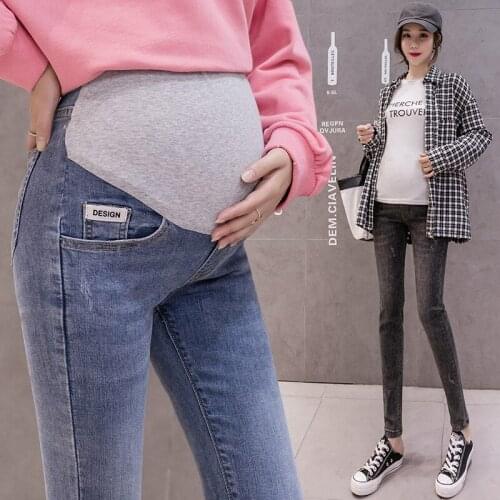 NEW 2021 Maternity Jeans Spring and Autumn Stomach lift Pants Thin Pencil Pants Outer Pants Trendy MoM Pants
