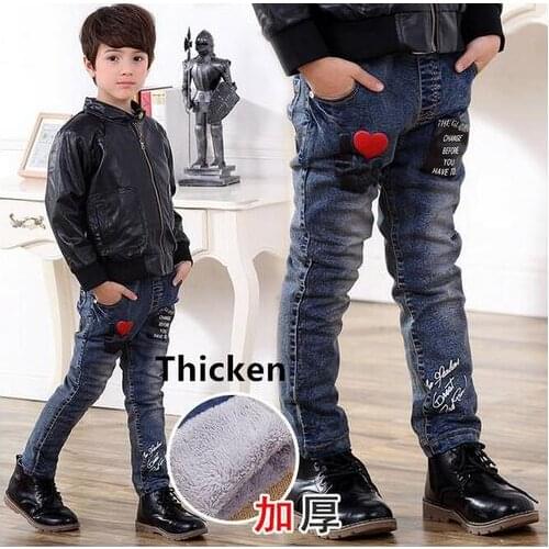 New Winter Boys Jeans heart Styles Kids Warm Denim Trousers Children Warm Thick Fleece Pants Boys Casual Wear 3 4 6 7 8 10 Year