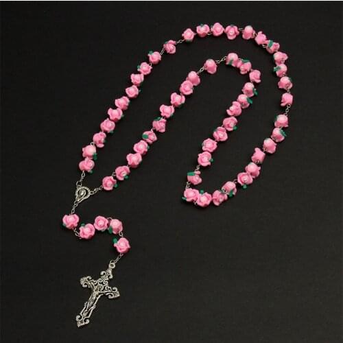 New Charm Soft Ceramic Rosary Cross Jewelry, 1cm Soft Ceramic Bead Necklace, Catholic Jewelry Jewelry